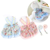 Princess Style Dog Dresses Pet Floral Skirt Cotton Suspender Cat Clothing Sweet Dog Vest Harness Leash for Small Dogs Pet Ltems Dresses