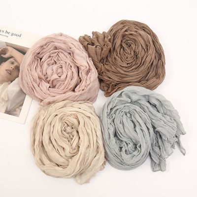 2021 Wrinkle Bubble Cotton Scarf Muslim Crinkle Hijab Scarf Women Shawl Turban Wrap Headband Solid Color Pleated Scarves