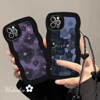 เคส Mrhaha + โซ่รักสำหรับ iPhone 14 13 12 11 Pro Max 12 X XR Xs Max 8 7 6S Plus SE 2020 Ins กรอบดอกไม้สีม่วงสีเข้มภาพวาดหมึกศิลปะแฟชั่นคุณภาพสูงและอุปกรณ์ทำด้วยมือที่สวยงามป้องกันซิลิโคนปกหลัง?คลังสินค้าพร้อม?