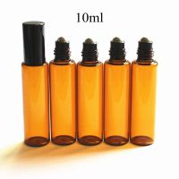 5pcs/Pack 10ML Amber Thin Glass Bottle Roll On Roller Bottle Brown Essential Oil Bottles Sample Test Vial with Metal Ball