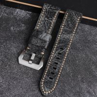 Suitable For Handmade Smoke Gray Cowhide Strap 20 22 24MM Half-Folded Raw Edge Genuine Leather Female Vintage Style
