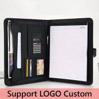 A4 Portable File Folder with Calculator Organizer Business Manager Office Document Pads Briefcase PU Leather Buckle Padfolio Bag