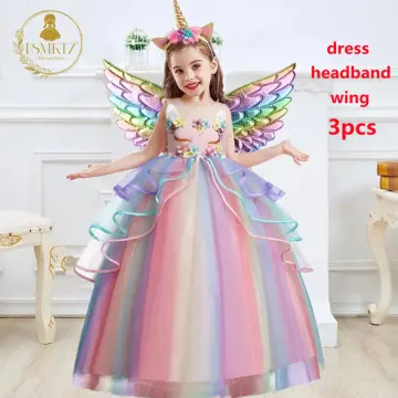 New Princess Rainbow Unicorn Birthday Dress Skirt Girls Fairy