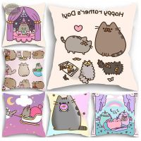 【CW】☎☬✤  Kawaii Chubby Print Birthday Gifts Cartoon Pattern Cushion Cover Pillowcase Room Decoration Aesthetics