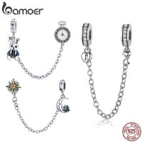 BAMOER Love Connection Safety Chain Charm Fit Bracelet DIY 925 Sterling Silver SCC1112