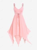 ROSEGAL Gaun Backless Bertali Ukuran Plus Gaun Wanita Warna Pink Muda Cantik Gaun Besar Kerah V Midi Vestidos 5XL