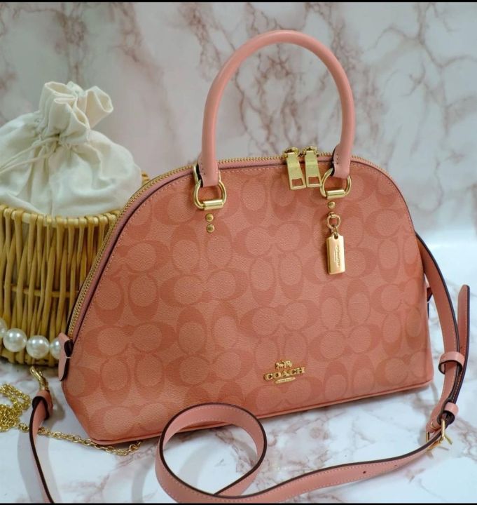 Coach 2558 Katy Satchel In Signature Canvas Qb/Brown Pink Lemonade