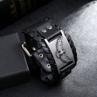 2022 Trendy Totem Design Nordic Eagle Bracelet Viking Mens Bracelet New Fashion Genuine Leather Woven Accessories Party Jewelry Charms and Charm Brac