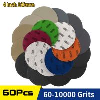 60pcs 4 Inch 100mm Waterproof Sandpaper 60 to 10000 Grit Hook Loop Silicon Carbide Sanding Disc Wet/Dry for Polishing Grinding