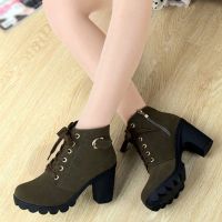 HOT Girl Women High Top Heel Lace Up Ankle Boots Suede Shoes