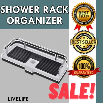 Matte Black Shower Pole Tray Storage Shelf Rack ABS Bathroom Shower Gel  Shampoo Holder With Shower