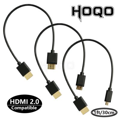 【Hot】 OD 3.2Mm Super Soft Micro HDMI To HDMI To Mini HDMI Cable Ultra Thin 4K 60Hz น้ำหนักเบาแบบพกพา1ft สั้นบาง Hdmi2.0ม้วน