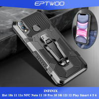 EPTWOO สำหรับ Infinix Hot 10S 11 11S NFC Note 12 11 10 Pro 10 10i 12i 12 Play Smart 4 5 6 6 HD โทรศัพท์กรณีกันกระแทกทนทาน Kickstand ปลอกแม่เหล็กด้านหลังพร้อมคลิปหมุน JJBJ-01