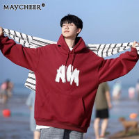 MAYCHEER แขนยาวสไตล์ฤดูใบไม้ร่วงเสื้อแฟชั่นเสื้อกันหนาวฮู้ดแบบสวมหัวผู้ชาย