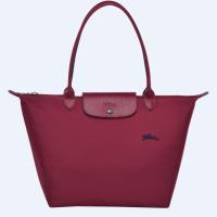 100%  Authentic Longchamp women bags Le Pliage Club 70th anniversary embroidered horse Nylon waterproof Shoulder Bags Tote Bag large long handle size Wine red color L1899619C87