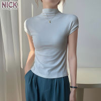 NICK เสื้อยืดผู้หญิงกำมะหยี่สองด้านสไตล์เกาหลี Slim Fit ผู้หญิงกลางคอเสื้อยืดสไตล์ใหม่แขนสั้น