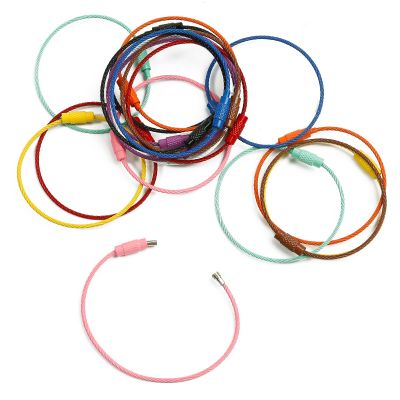 2/10pcs 50cm Colorful Stainless Steel Wire Keychain Cable Loop Screw Lock Rope Key Holder Keyring Key Chain Rings Outdoor Tools Key Chains