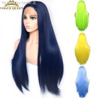 Voguequeen Dark Blue Synthetic T Lace Front Wig Yellow Green Color Wigs Heat Resistant Fiber Daily Wearing For Women [ Hot sell ] Toy Center 2