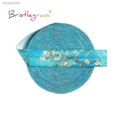№♨✿ BRISTLEGRASS 2 5 10 Yard 5/8 15mm Almond Blossom Print Fold Over Elastic FOE Spandex Satin Band Tape Hair Tie Dress Sewing Trim