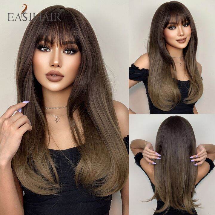 easihair-ยาวตรง-bangs-วิกผมธรรมชาติ-ombre-สีน้ำตาลเข้มวิกผมสังเคราะห์สำหรับผู้หญิงทุกวันปาร์ตี้คอสเพลย์ไฟเบอร์ทนความร้อน