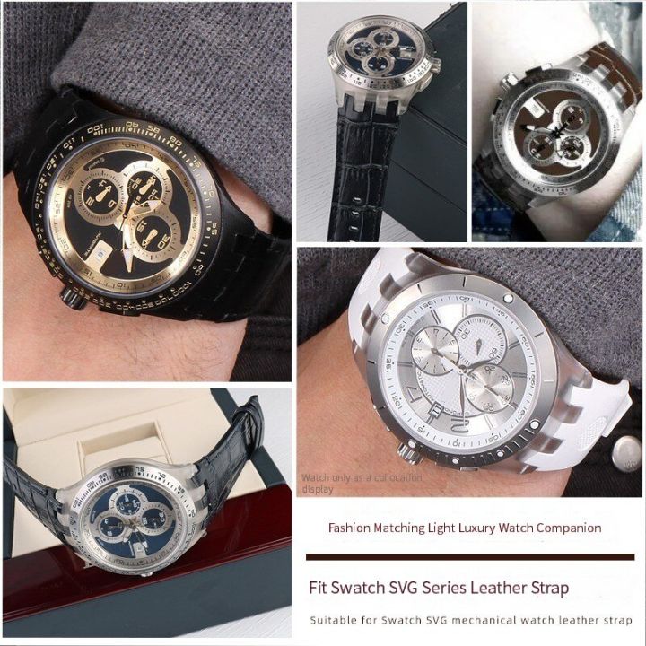 สร้อยข้อมือหนังแท้สำหรับ-swatch-สายนาฬิกาข้อมือ22mm-svgk403-402-svgb400สายรัดข้อมือสีดำนาฬิกาข้อมือสำหรับผู้ชายอุปกรณ์เสริมสายรัด-carterfa