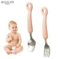 (BEYS baby)304เอสเอสการฝึกอบรมทารกช้อนส้อมชุดความปลอดภัยสแตนเลสให้อาหาร Flatware การ์ตูนเด็กป้อนช้อนส้อมอาหารช้อนบนโต๊ะอาหาร