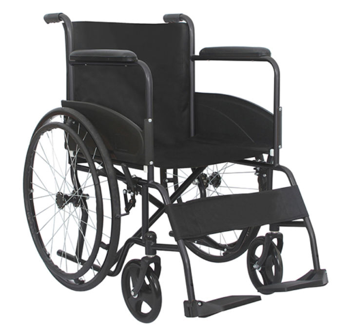 รถเข็นผู้ป่วย-มี-อย-รถเข็นผู้ป่วย-รถเข็นคนชรา-รถเข็นผู้พิการ-wheelchair-วิลแชร์-เหล็กชุบโครเมียม-แบบพับได้-มีเบรคมือ-ล้อขนาด-23-นิ้ว-รุ่น-875