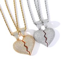 [Free ship] and necklace two halves heartbroken combination hip-hop pendant micro-inlaid zircon broken heart