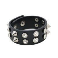 Japanese and Korean fashion rivet-encrusted diamond leather double row bracelet punk hip-hop trendy student jewelry unisex