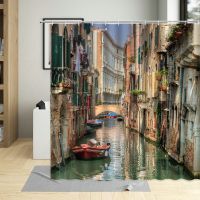 Beautiful Small Town Water City Street The City Building Night View Color Gate Pattern Home Shower Curtain Washable Polyester