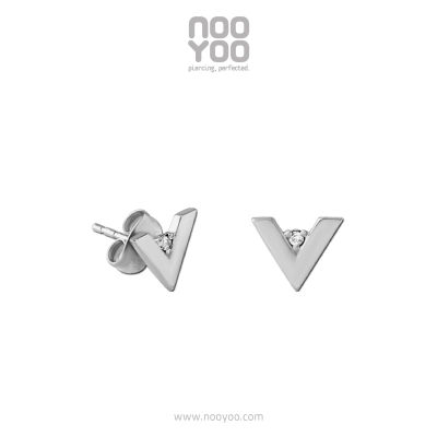 NooYoo ต่างหูสำหรับผิวแพ้ง่าย  V with Crystal Surgical Steel