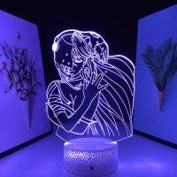 Hug Herself Long-Haired Girl 3D Lamp Anime Figure White Cracked Base Acrylic Light Guide Plate for Couple Festival Birthday Gift