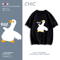 CHIC ผ้าฝ้ายแท้ เสื้อยืดแขนสั้นพิมพ์ลายห่านน่ารักลำลอง A1288