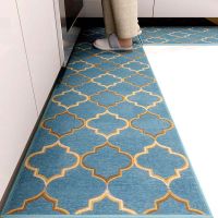 Anti-slip Kitchen Floor Mat Blue Lattice Rug Bath Long Strip Absorption Doormat Entrance Balcony Living Room Household Car