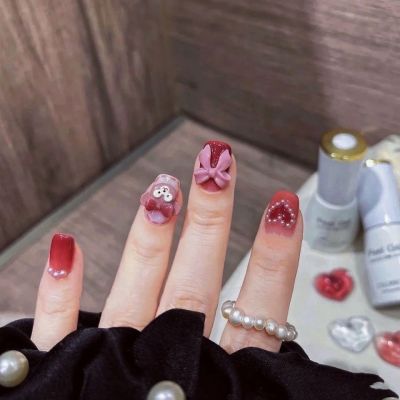 2023 Maca Baka Shirley Rose แผ่นแปะเล็บสำเร็จรูป Pink White Wear Nail Patch Xiaohong