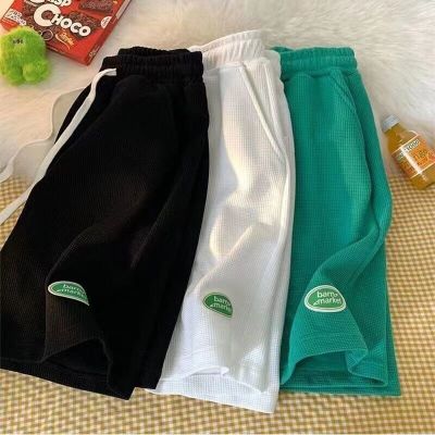 [Spot] waffle wide-leg shorts womens loose mid-length pants summer thin sports fifth pants 2023