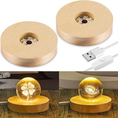 Wooden Led Lamp Base Acrylic Accessories USB Interface Button Switch Yellow Light White Light 3D Night Light Holder Rectangle Night Lights