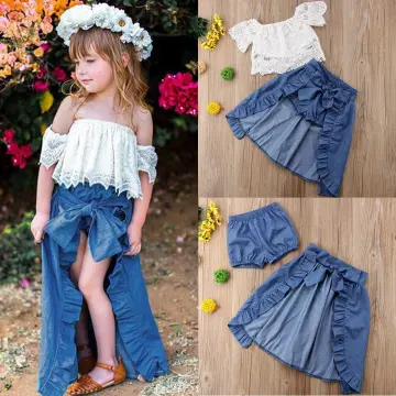 Toddler Girls Floral Embroidery Ruffle Trim Denim Dress | SHEIN IN
