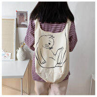 Runpee-A037 ???THE TRAVELING CAT ?CANVAS HOBO BAG ?ไม่มีซิป? ?