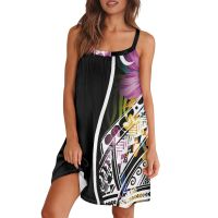 【LZ】✟  Mulheres Tribal Tongan Totem Tatuagem A-Line Suspender Vestido Saia com Gola Redonda Sexy Magro Praia Feriado Festa Tatuagem