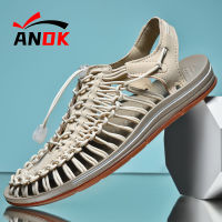 ANDK. (New)  จัดส่งจากกรุงเทพ【 1-2 วันรับสินค้าเลย】รองเท้าถัก​เชือก​รัดส้นสไตล์ Kenen Sandal สีกากี รองเท้าเที่ยวชายหาด เดินป่า ทำงาน พื้นนุ่ม