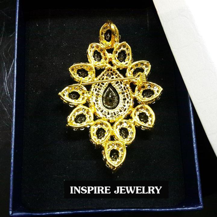 inspire-jewelry-จี้พร้อมเป็นเข็มกลัดได้ในตัว-ฝังพลอยนิล-และฝังเพชรสวิส-งานจิวเวลลี่-พร้อมกล่อง-ขนาด6x5cm