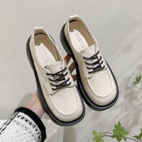 Oxfords 2022 Women New Black Beige Leather Flats Lace Up Platform Loafers Spring Autumn Girl Student Design Lolita Shoes Women