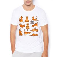 Cute Yoga Orange Cat Meditation Meow Funny T Shirt White Tee Homme Tshirt Nosticker