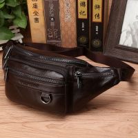 ▫ Real Cowhide Male Hip Fanny Pack Travel Shoulder Crossbody Bags Retro Men Genuine Leather Sling Chest Belt Waist Bag New