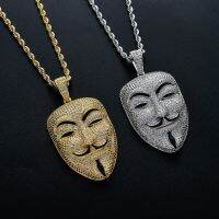 [Free ship] and movie V for with the male lead mask avatar pendant full of zircon hip-hop necklace