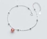 1Pc  100% Real. 925 Sterling Silver Fine Jewelry Strawberry Stone &amp;Round Beads  Anklet Bracelet  GTLS591