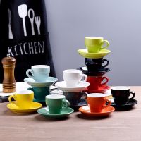 80cc Colourul Ceramic Coffee Cup And Saucer Sets Thickened Classic Tulip Latte Expresso Cafe Glass Cheap Coffee Mugs With Tray