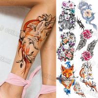 Colored Fox Temporary Tattoos For Women Adults Realistic Rose Flower Dragon Fake Tattoo Sticker Sexy Leg Body Waterproof Tatoos Stickers