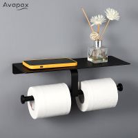 Avapax Matte Black Double Toilet Paper Roll Holder Toilet Paper Holder Bathroom Shelf Toilet Paper Dispenser Tissue Holder Toilet Roll Holders